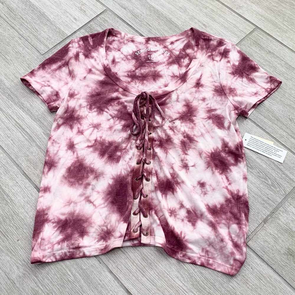 Aero Girl Tee purple tie dye tie front top